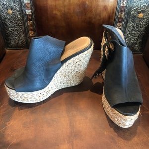 L'Agence Black Leather Women's Platform Wedge